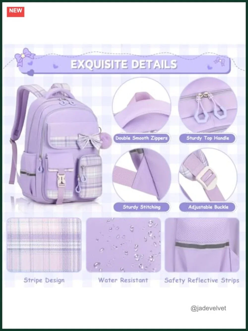 Kids Backpack Set with Pen Case, Plaid Book Bag for School, Lightweight Water